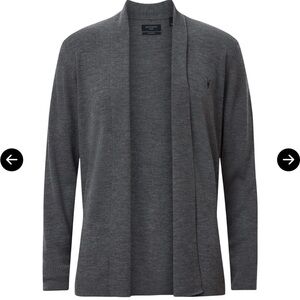 All Saints Mode Merino Open Cardigan in Blue Gray Size Medium